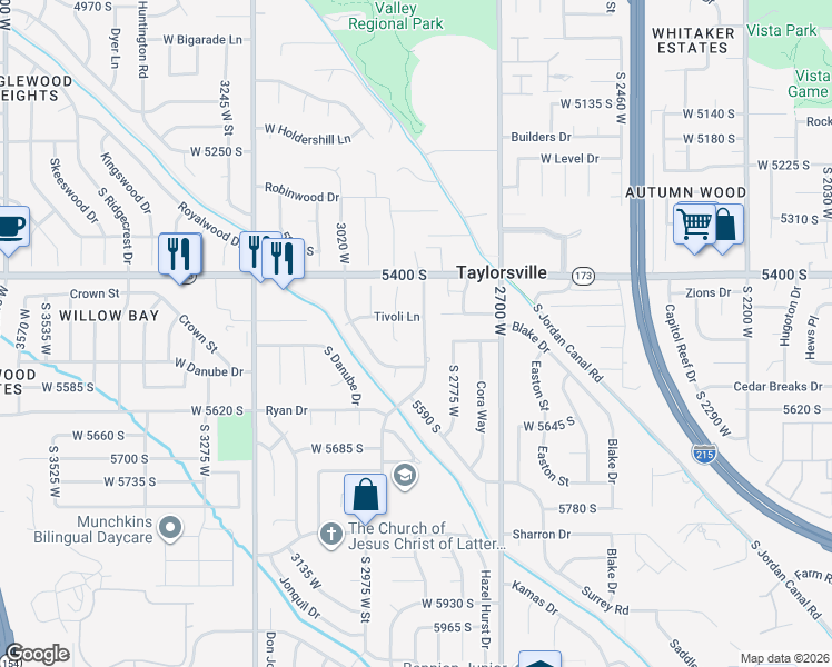 map of restaurants, bars, coffee shops, grocery stores, and more near 5496 Bastile Drive in Salt Lake City