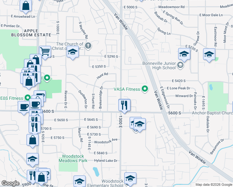 map of restaurants, bars, coffee shops, grocery stores, and more near 1279 Darby Circle in Salt Lake City