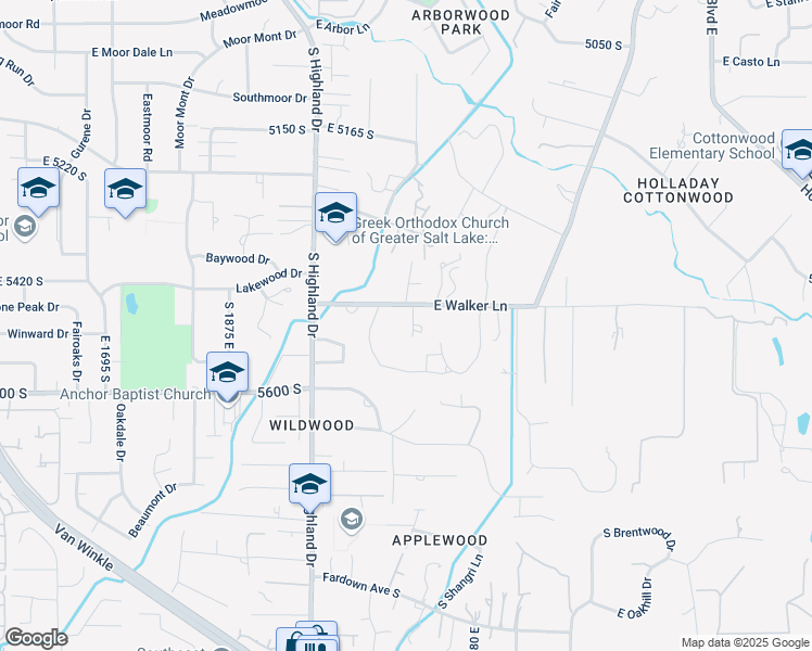 map of restaurants, bars, coffee shops, grocery stores, and more near 2062 East Walker Lane in Holladay