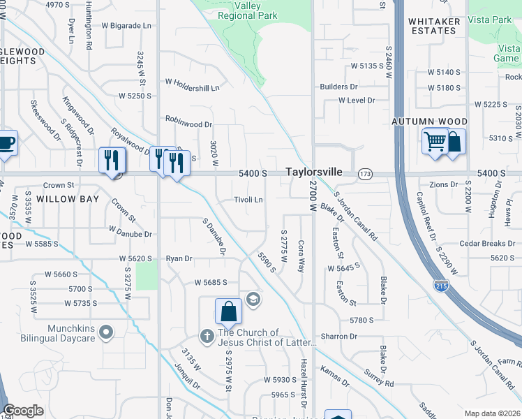 map of restaurants, bars, coffee shops, grocery stores, and more near 5496 Bastile Drive in Salt Lake City