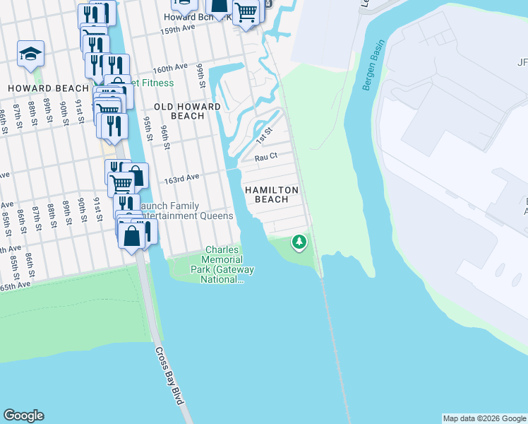 map of restaurants, bars, coffee shops, grocery stores, and more near in Queens
