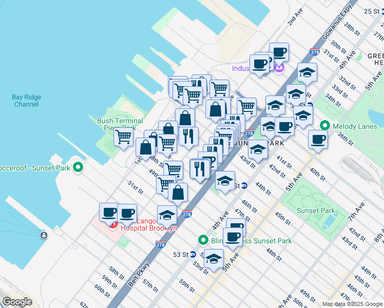 map of restaurants, bars, coffee shops, grocery stores, and more near in Brooklyn