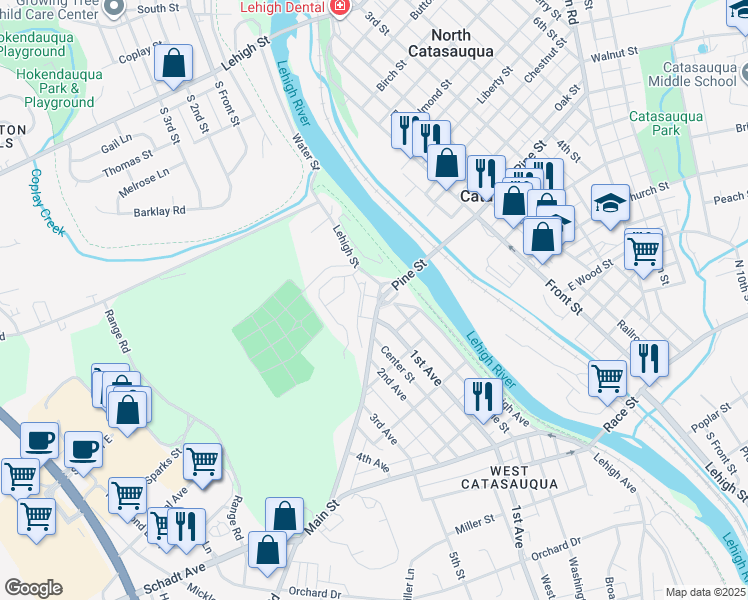 map of restaurants, bars, coffee shops, grocery stores, and more near 2001 Pine Street in Lehigh County