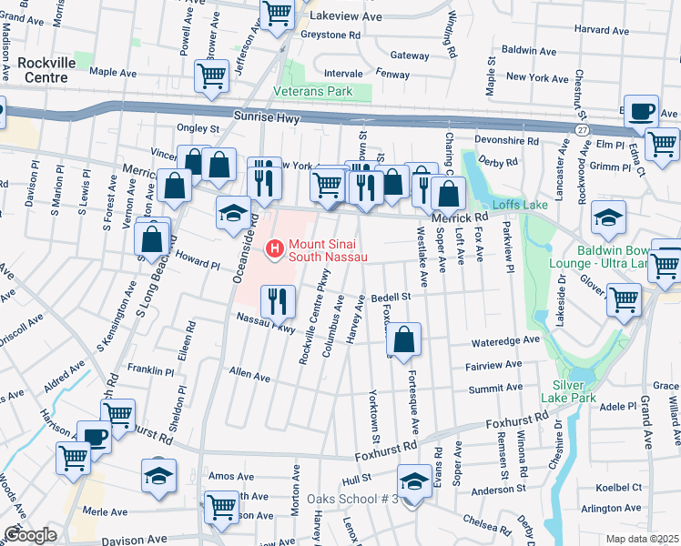 map of restaurants, bars, coffee shops, grocery stores, and more near 2422 Columbus Avenue in Oceanside