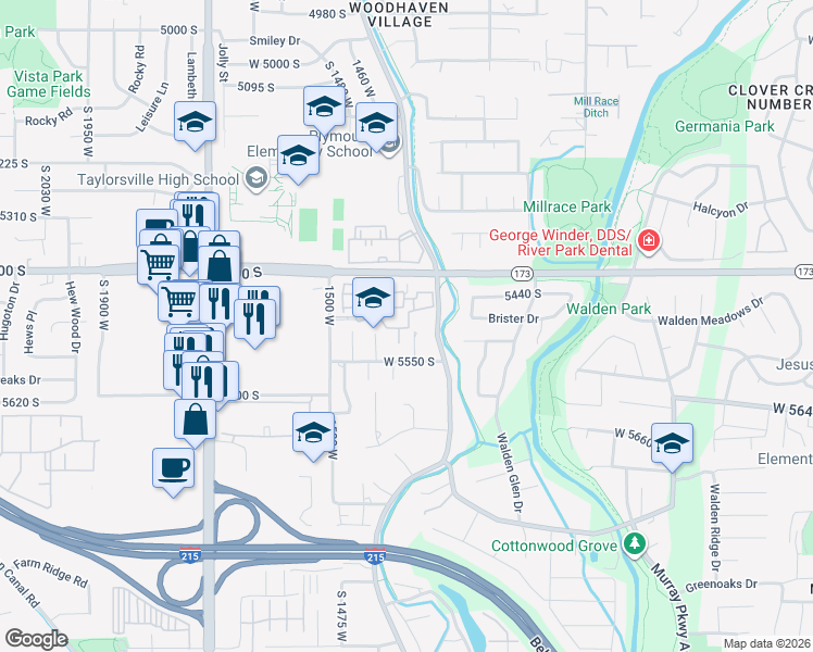 map of restaurants, bars, coffee shops, grocery stores, and more near 1353 Portside Way in Taylorsville