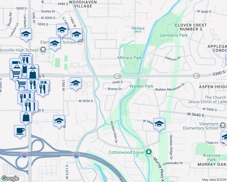 map of restaurants, bars, coffee shops, grocery stores, and more near 1221 Brister Drive in Murray