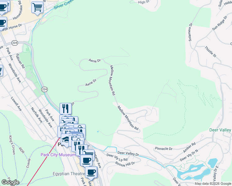 map of restaurants, bars, coffee shops, grocery stores, and more near 1358 Mellow Mountain Road in Park City