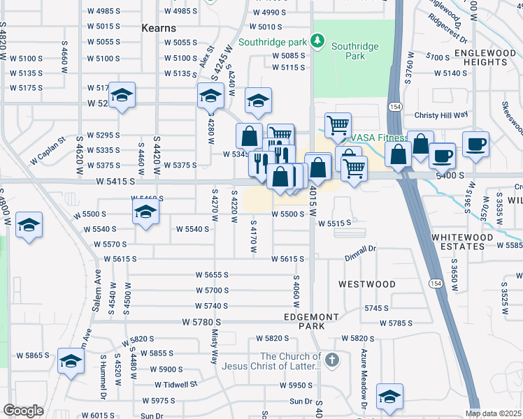 map of restaurants, bars, coffee shops, grocery stores, and more near 4150 West 5500 South in Salt Lake City
