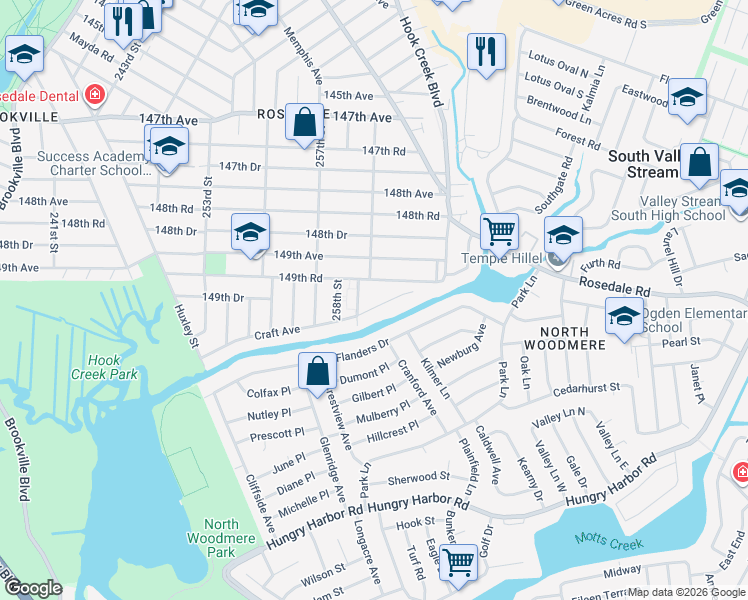 map of restaurants, bars, coffee shops, grocery stores, and more near 259-19 Craft Avenue in Queens