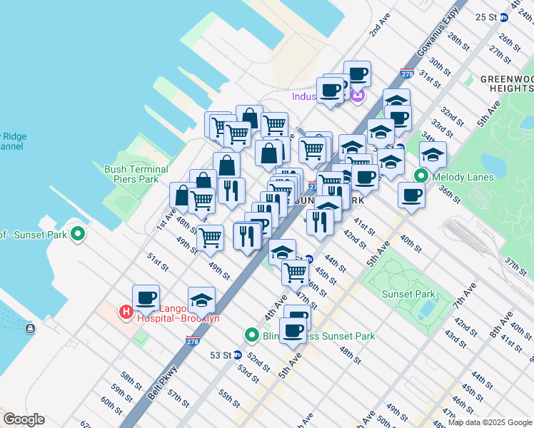 map of restaurants, bars, coffee shops, grocery stores, and more near 271 44th Street in Brooklyn