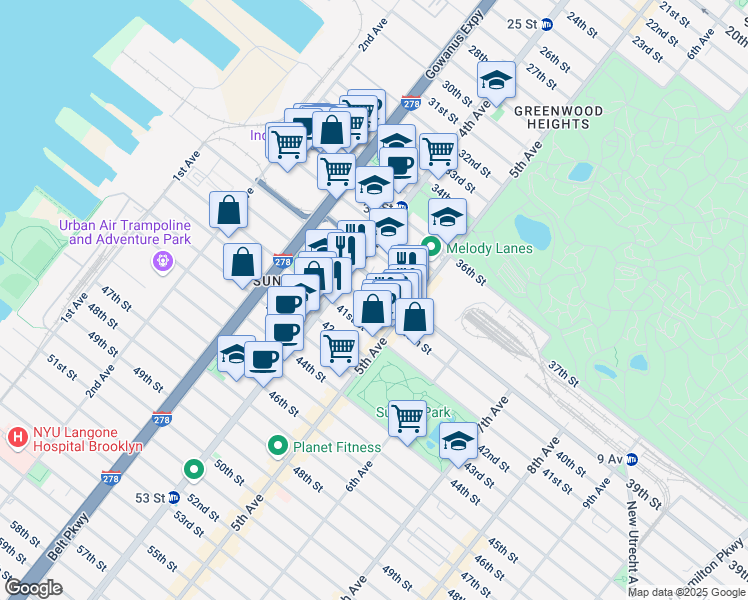 map of restaurants, bars, coffee shops, grocery stores, and more near 451 40th Street in Brooklyn