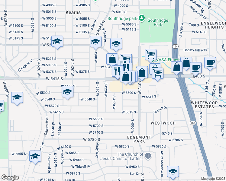 map of restaurants, bars, coffee shops, grocery stores, and more near 4150 West 5500 South in Salt Lake City