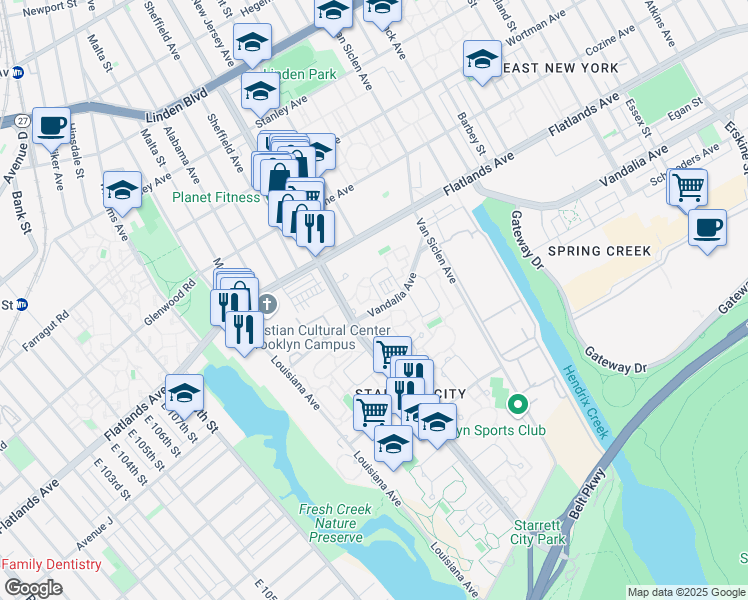 map of restaurants, bars, coffee shops, grocery stores, and more near 185 Ardsley Loop in Brooklyn