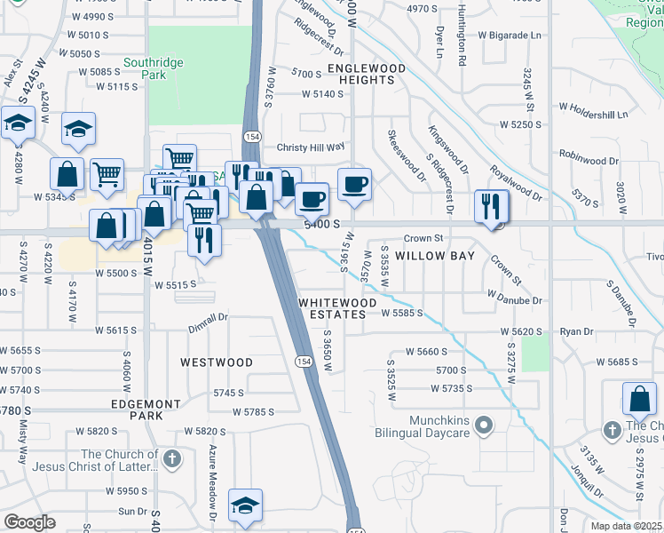 map of restaurants, bars, coffee shops, grocery stores, and more near 3640 Whitewood Circle in Salt Lake City