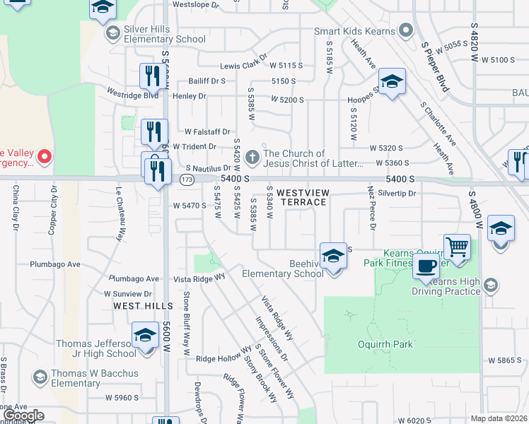 map of restaurants, bars, coffee shops, grocery stores, and more near 5482 South 5340 West in Kearns