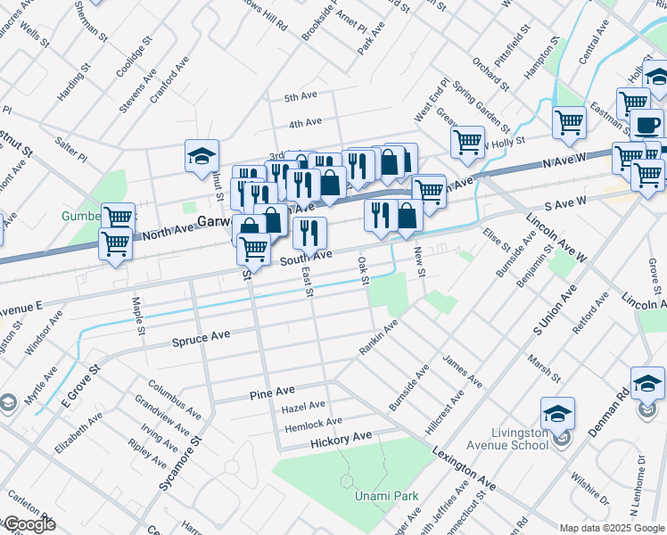 map of restaurants, bars, coffee shops, grocery stores, and more near 228 Willow Avenue in Garwood