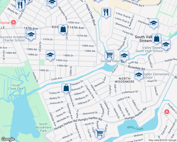 map of restaurants, bars, coffee shops, grocery stores, and more near 259-66 Craft Avenue in Queens