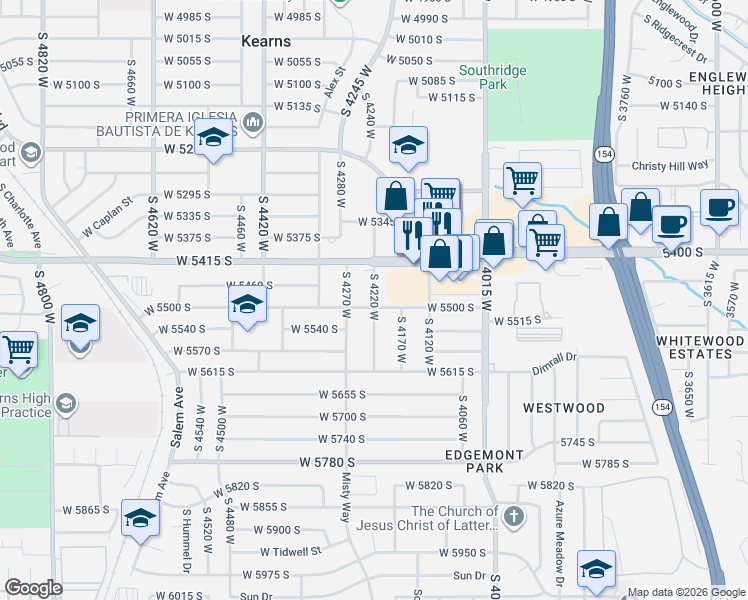 map of restaurants, bars, coffee shops, grocery stores, and more near 5476 South 4220 West in Kearns