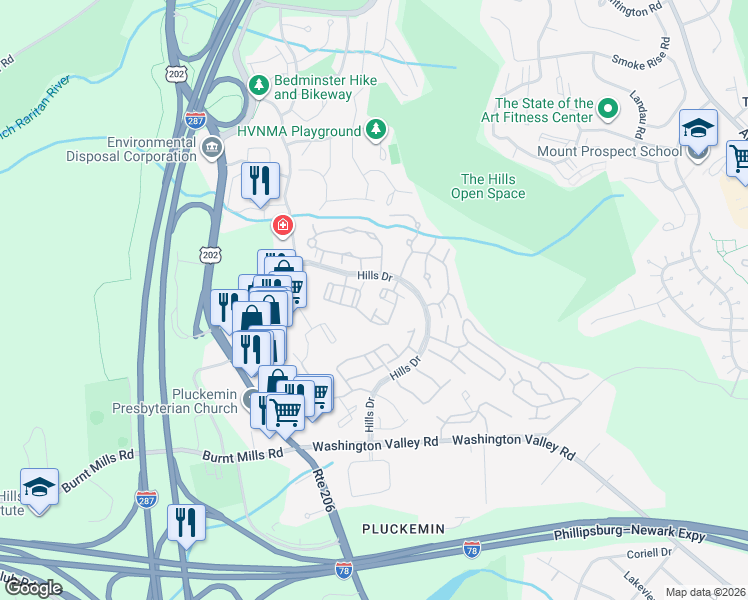 map of restaurants, bars, coffee shops, grocery stores, and more near 26 Crossfield Court in Bedminster