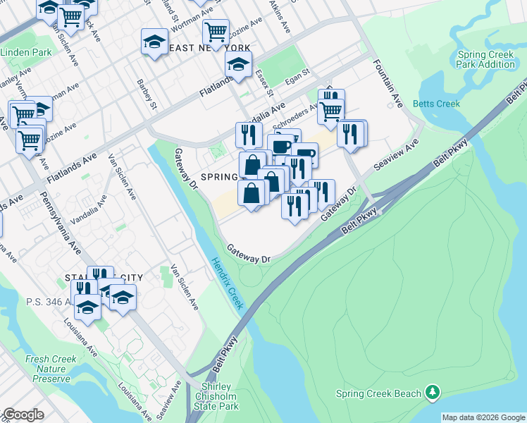 map of restaurants, bars, coffee shops, grocery stores, and more near 369 Gateway Drive in Brooklyn