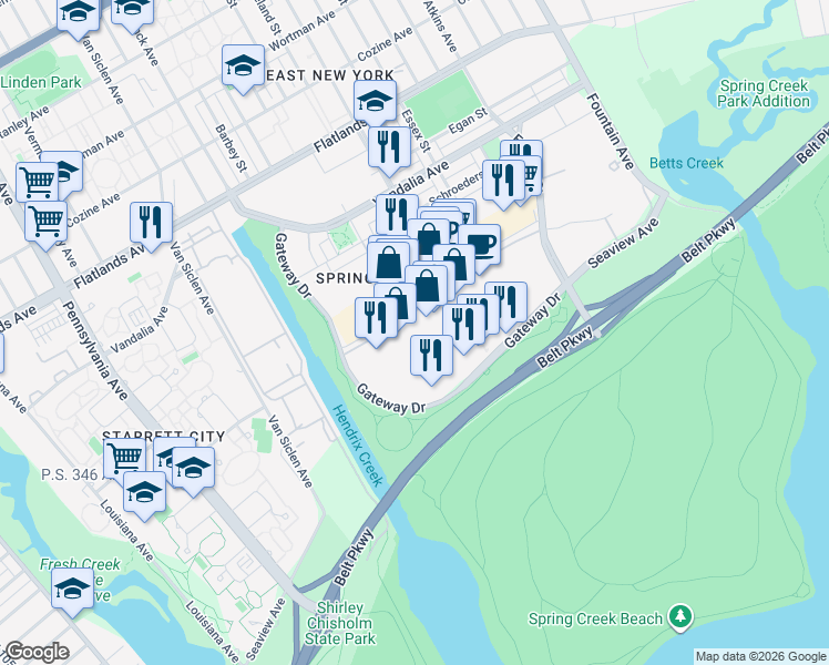 map of restaurants, bars, coffee shops, grocery stores, and more near 369 Gateway Drive in Brooklyn