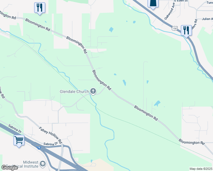 map of restaurants, bars, coffee shops, grocery stores, and more near Bloomington Road in East Peoria
