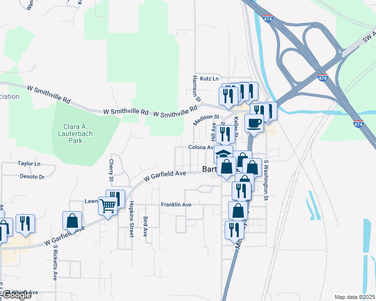 map of restaurants, bars, coffee shops, grocery stores, and more near 5903 Madison Street in Bartonville