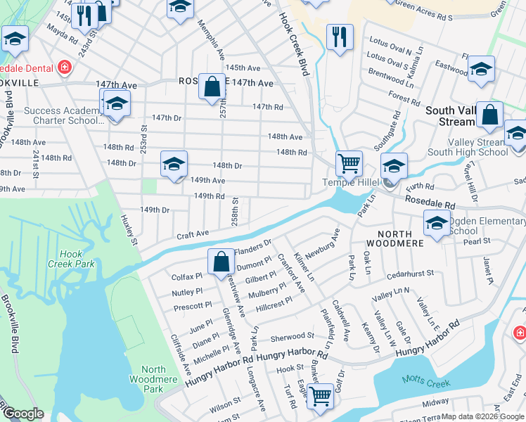 map of restaurants, bars, coffee shops, grocery stores, and more near 259-19 Craft Avenue in Queens