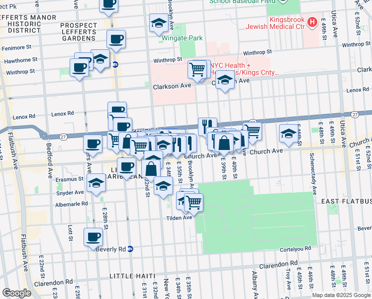 map of restaurants, bars, coffee shops, grocery stores, and more near 914 Brooklyn Avenue in Brooklyn