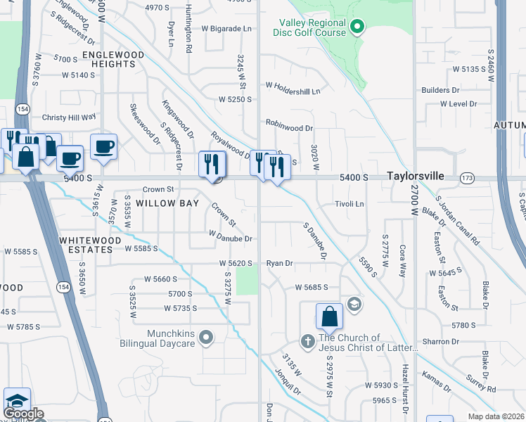 map of restaurants, bars, coffee shops, grocery stores, and more near 3189 5475 South in Salt Lake City