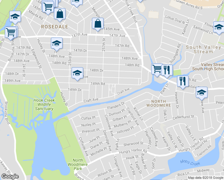 map of restaurants, bars, coffee shops, grocery stores, and more near 149-59 258th Street in Queens