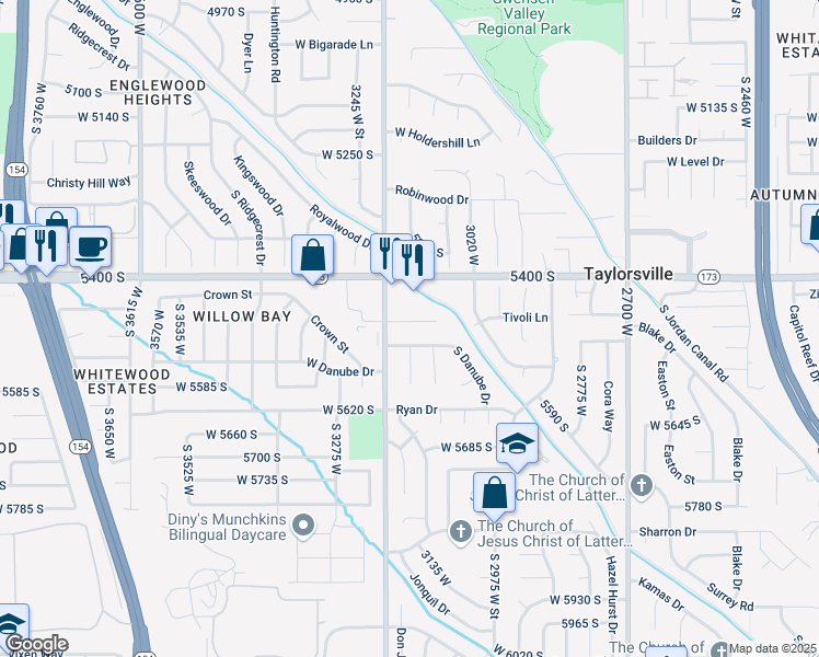 map of restaurants, bars, coffee shops, grocery stores, and more near 3149 5475 South in Salt Lake City