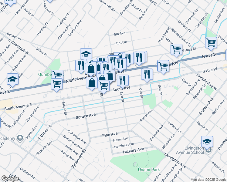 map of restaurants, bars, coffee shops, grocery stores, and more near in Garwood