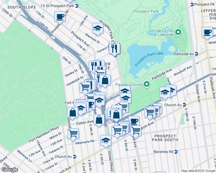 map of restaurants, bars, coffee shops, grocery stores, and more near 300 Sherman Street in Brooklyn
