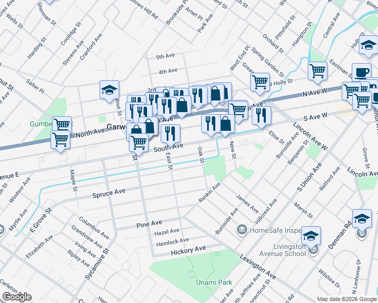 map of restaurants, bars, coffee shops, grocery stores, and more near 228 Willow Avenue in Garwood