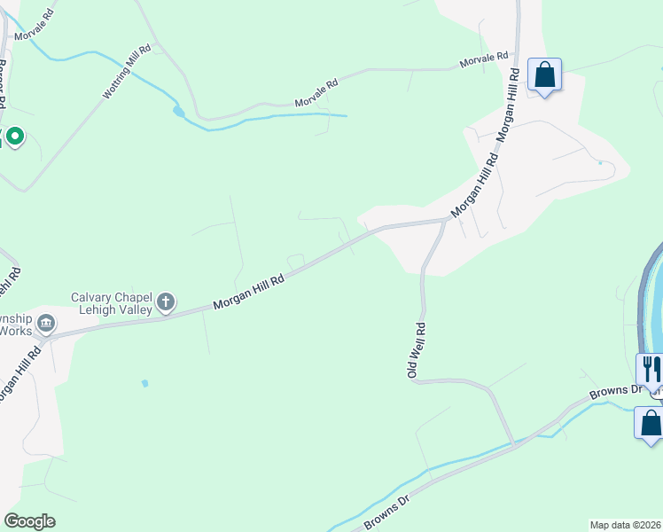 map of restaurants, bars, coffee shops, grocery stores, and more near 1825 Morgan Hill Road in Northampton County