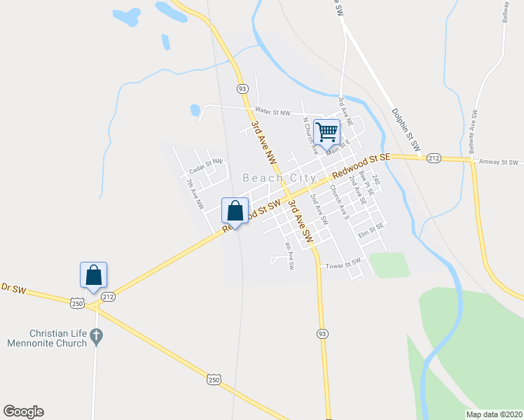 map of restaurants, bars, coffee shops, grocery stores, and more near 430 Ohio 212 in Beach City