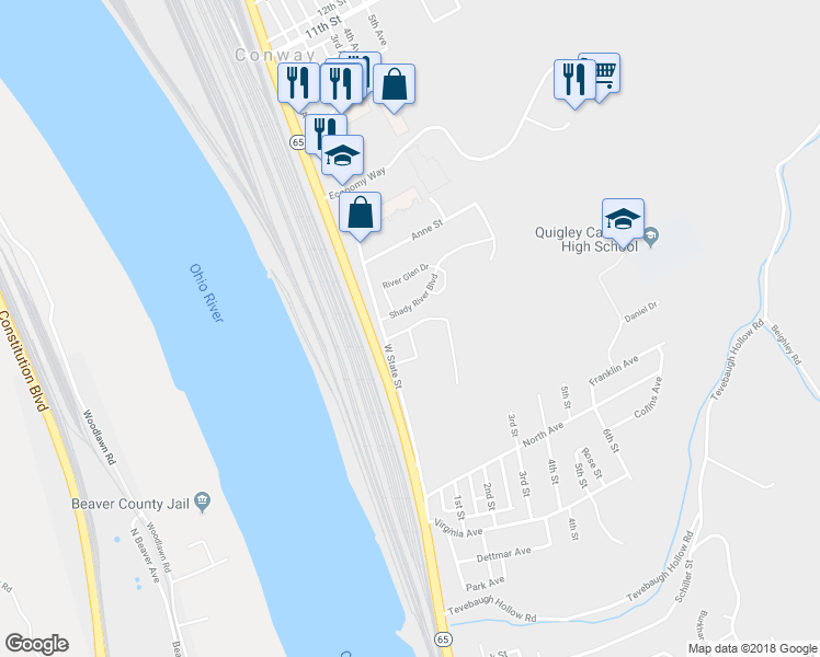 map of restaurants, bars, coffee shops, grocery stores, and more near 460 Saint Joseph Way in Baden