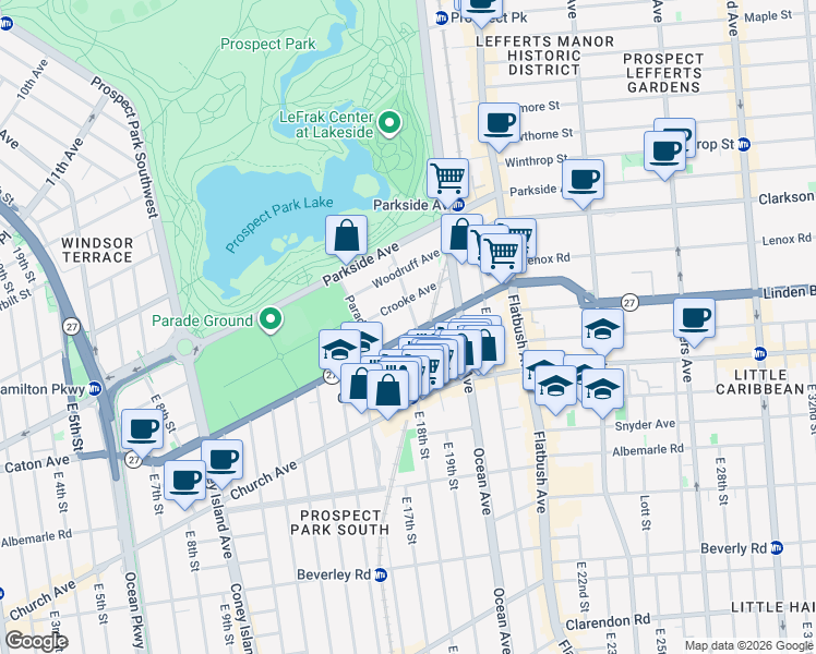 map of restaurants, bars, coffee shops, grocery stores, and more near 1745 Caton Avenue in Brooklyn