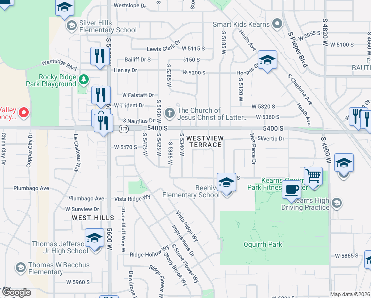 map of restaurants, bars, coffee shops, grocery stores, and more near 5482 South 5340 West in Kearns