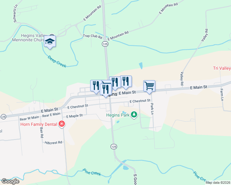 map of restaurants, bars, coffee shops, grocery stores, and more near in Hegins