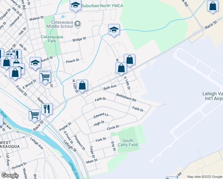 map of restaurants, bars, coffee shops, grocery stores, and more near 521 Bath Avenue in Catasauqua