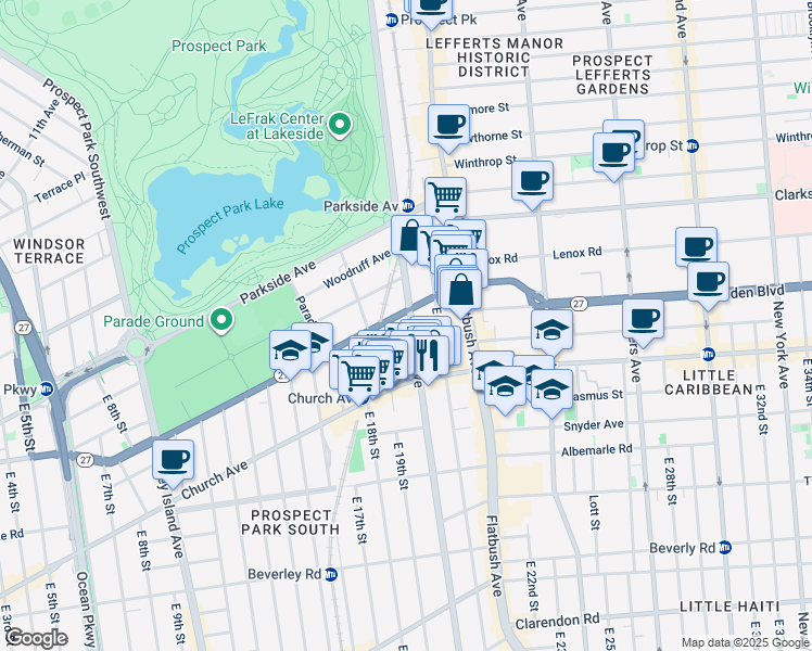 map of restaurants, bars, coffee shops, grocery stores, and more near 446 Ocean Avenue in Brooklyn