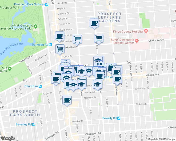 map of restaurants, bars, coffee shops, grocery stores, and more near 131 Martense Street in Brooklyn