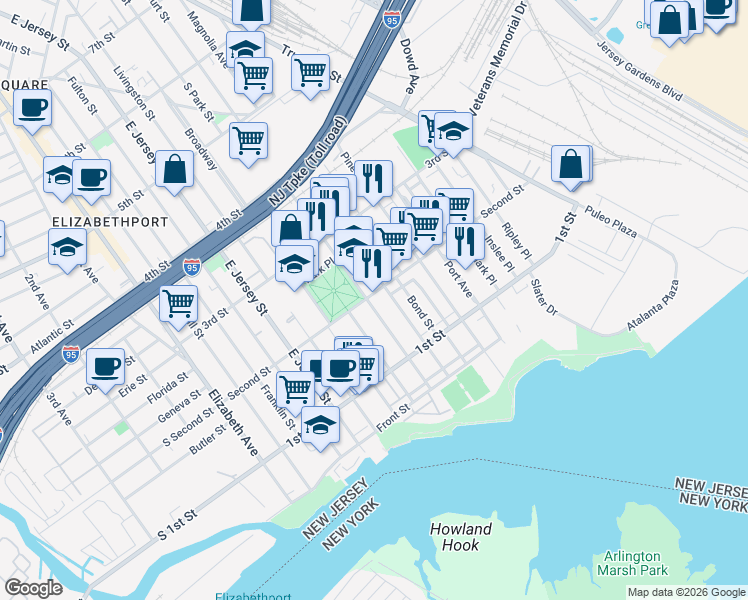 map of restaurants, bars, coffee shops, grocery stores, and more near 148 Magnolia Avenue in Elizabeth