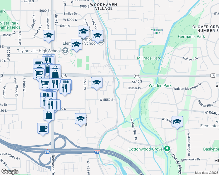 map of restaurants, bars, coffee shops, grocery stores, and more near 5492 Portside Way in Taylorsville