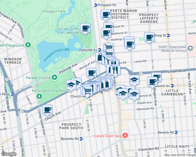 map of restaurants, bars, coffee shops, grocery stores, and more near 446 Ocean Avenue in Brooklyn