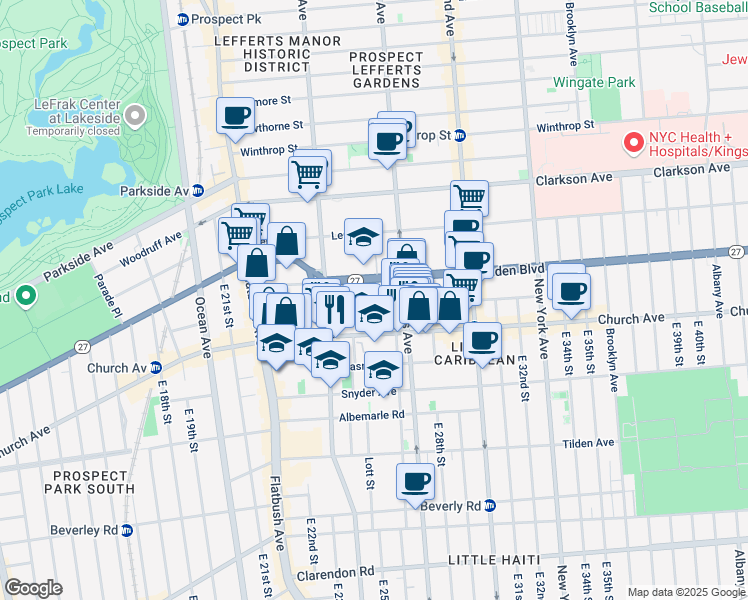 map of restaurants, bars, coffee shops, grocery stores, and more near 131 Martense Street in Brooklyn