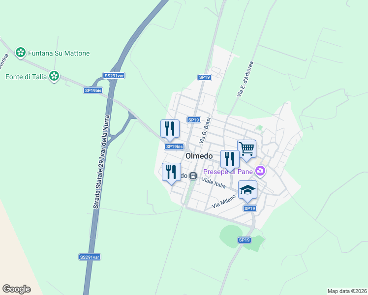 map of restaurants, bars, coffee shops, grocery stores, and more near 7 Commune di Olmedo Via Su Furraghe A in Olmedo