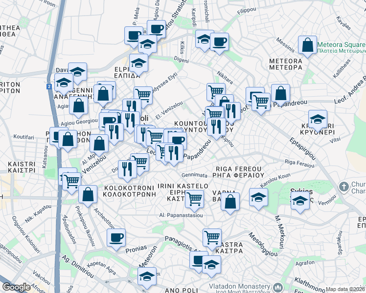 map of restaurants, bars, coffee shops, grocery stores, and more near in Neapoli